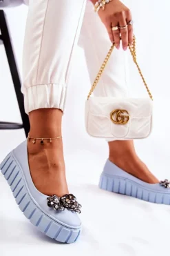 Boto Baleriny Skórzane|Baleriny Klasyczne*Skórzane Baleriny Na Platformie Z Ozdobą Niebieskie Ladette