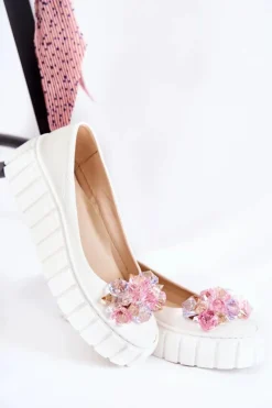 Online Boto Skórzane Baleriny Na Platformie Z Kolorową Ozdobą Białe Ladette