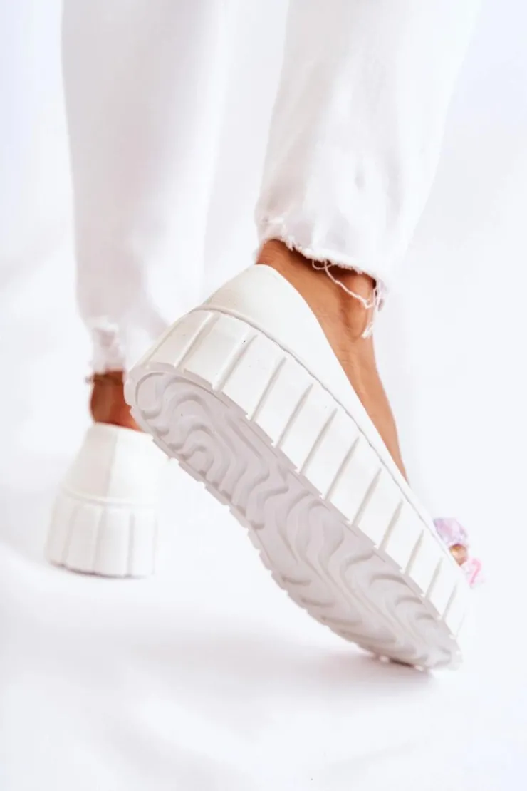 Online Boto Skórzane Baleriny Na Platformie Z Kolorową Ozdobą Białe Ladette