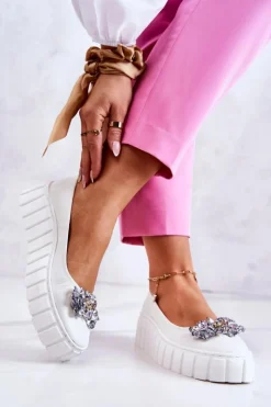 Boto Baleriny Skórzane|Baleriny Klasyczne*Skórzane Baleriny Na Platformie Z Ozdobą Białe Ladette