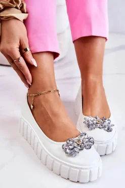 Boto Baleriny Skórzane|Baleriny Klasyczne*Skórzane Baleriny Na Platformie Z Ozdobą Białe Ladette