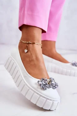 Boto Baleriny Skórzane|Baleriny Klasyczne*Skórzane Baleriny Na Platformie Z Ozdobą Białe Ladette