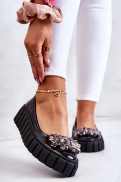Outlet Boto Skórzane Baleriny Na Platformie Z Ozdobą Czarne Ladette