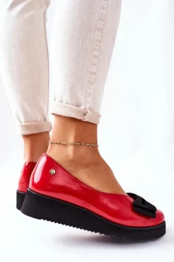 Best Maciejka Skórzane Baleriny Na Platformie 05062-08 Czerwone