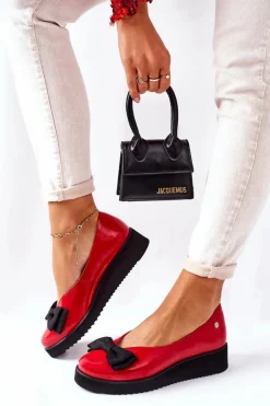 Best Maciejka Skórzane Baleriny Na Platformie 05062-08 Czerwone