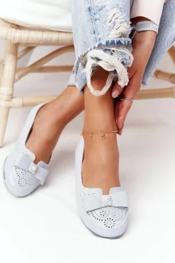 Damskie Evento Skórzane Baleriny RIO FLORE Eco-Friendly Jasnoniebieskie