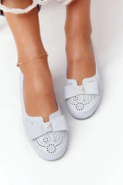 Damskie Evento Skórzane Baleriny RIO FLORE Eco-Friendly Jasnoniebieskie