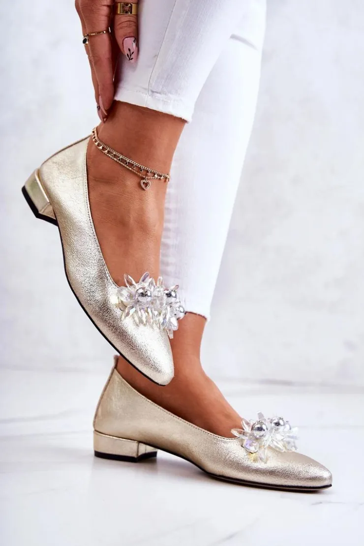Boto Baleriny Skórzane|Baleriny Klasyczne*Skórzane Baleriny Z Elegancką Ozdobą Złote Millany