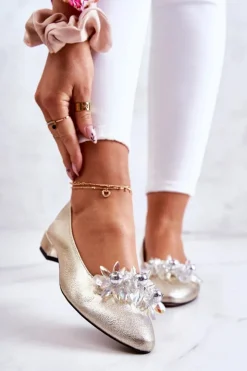 Boto Baleriny Skórzane|Baleriny Klasyczne*Skórzane Baleriny Z Elegancką Ozdobą Złote Millany