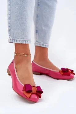 Outlet Maciejka Skórzane Baleriny Z Kokardką P6801-15 Fuksja