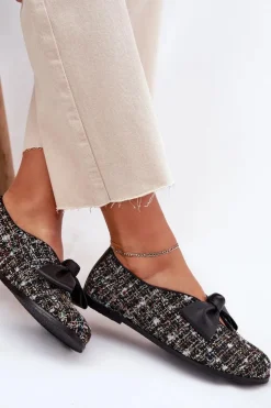 Outlet Laura Messi Skórzane Baleriny Z Kokardą 2921 Czarne