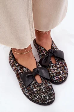 Outlet Laura Messi Skórzane Baleriny Z Kokardą 2921 Czarne