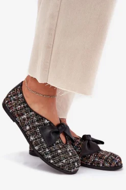 Outlet Laura Messi Skórzane Baleriny Z Kokardą 2921 Czarne