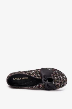 Outlet Laura Messi Skórzane Baleriny Z Kokardą 2921 Czarne