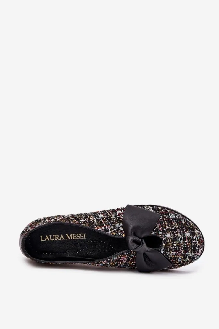 Outlet Laura Messi Skórzane Baleriny Z Kokardą 2921 Czarne