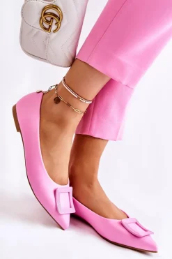 Boto Baleriny Klasyczne*Skórzane Baleriny Z Ozdobą W Szpic Różowe Simone