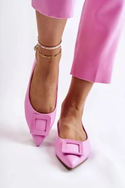 Boto Baleriny Klasyczne*Skórzane Baleriny Z Ozdobą W Szpic Różowe Simone