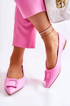 Boto Baleriny Klasyczne*Skórzane Baleriny Z Ozdobą W Szpic Różowe Simone