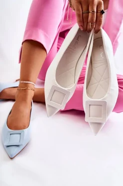 Boto Baleriny Klasyczne*Skórzane Baleriny Z Ozdobą W Szpic Białe Simone