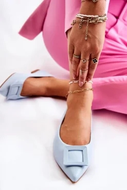 Discount Boto Skórzane Baleriny Z Ozdobą W Szpic Niebieskie Simone