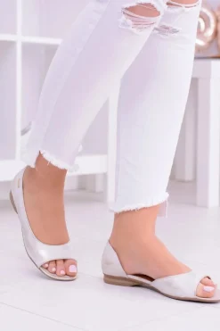 Damskie Maciejka Skórzane Beżowe Baleriny Peep Toe Verma