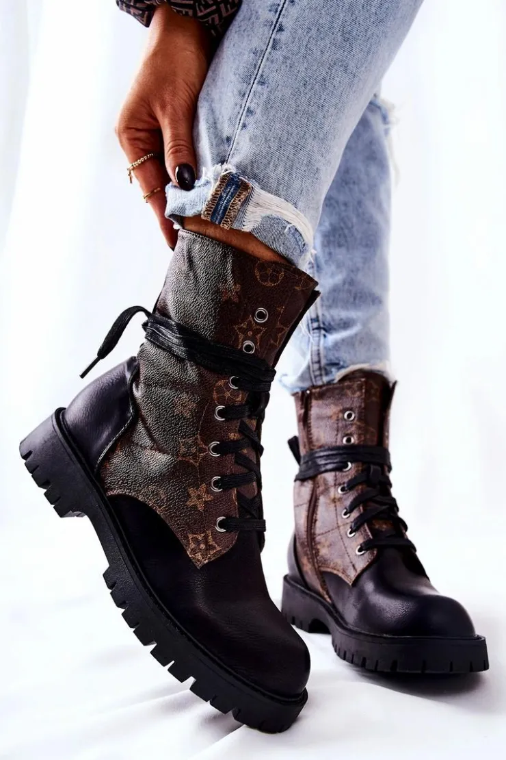 Boto Botki Sznurowane|Czarne Botki*Skórzane Botki Brązowo-Czarne Lonevis