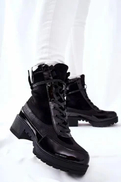 Damskie Boto Skórzane Botki Czarne Meridiah