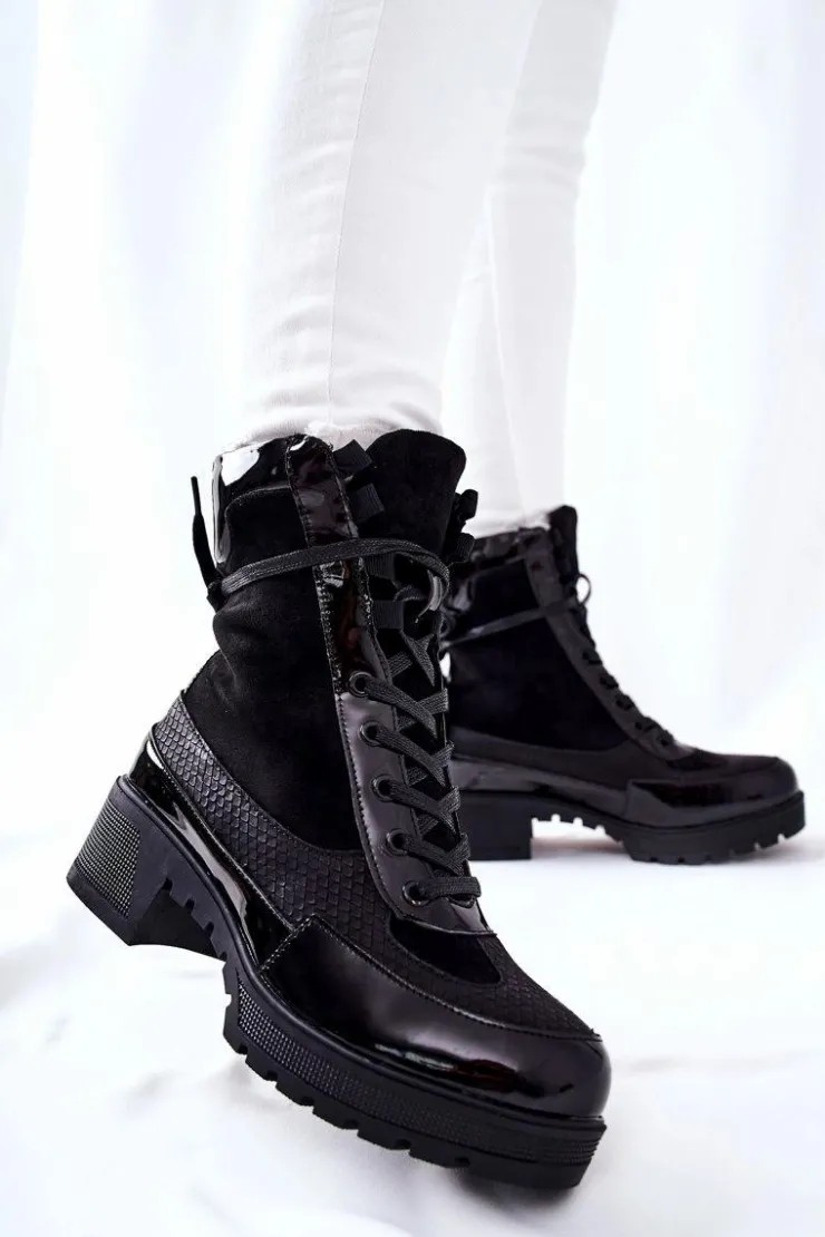 Damskie Boto Skórzane Botki Czarne Meridiah