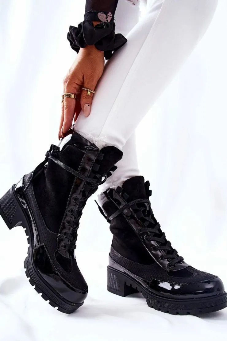 Damskie Boto Skórzane Botki Czarne Meridiah