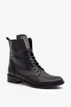 Damskie Boto Skórzane Botki Damskie Czarne Nicole 2848