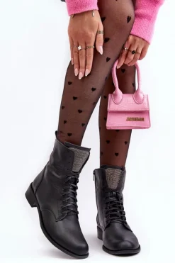 Damskie Boto Skórzane Botki Damskie Czarne Nicole 2848