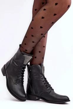 Damskie Boto Skórzane Botki Damskie Czarne Nicole 2848