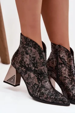 D&A Botki Ocieplane|Botki Skórzane*Skórzane Botki Damskie Na Słupku CR52-679 Czarne