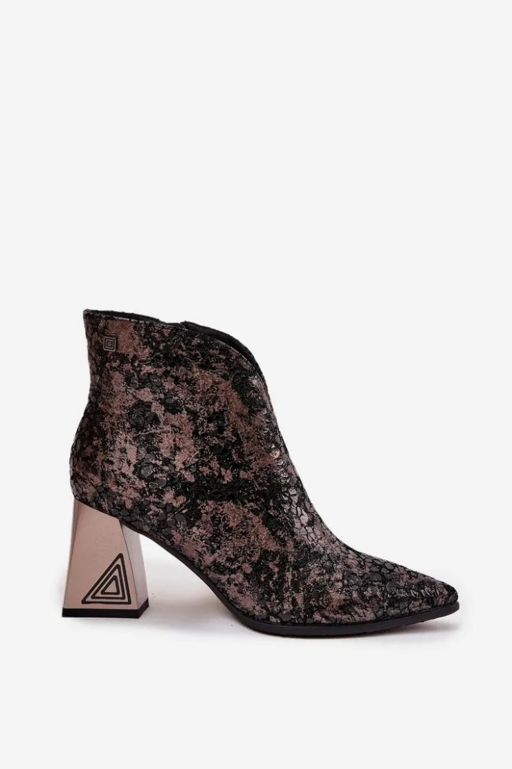 D&A Botki Ocieplane|Botki Skórzane*Skórzane Botki Damskie Na Słupku CR52-679 Czarne