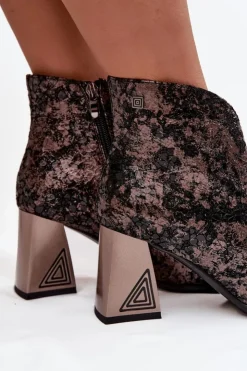 D&A Botki Ocieplane|Botki Skórzane*Skórzane Botki Damskie Na Słupku CR52-679 Czarne