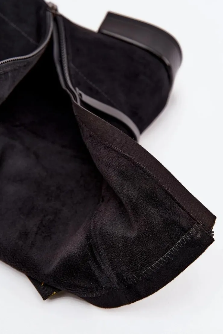 D&A Botki Ocieplane|Botki Skórzane*Skórzane Botki Damskie Na Słupku CR52-679 Czarne