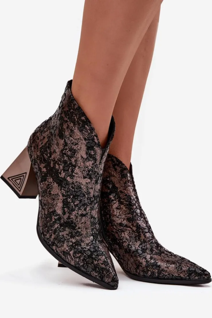 D&A Botki Ocieplane|Botki Skórzane*Skórzane Botki Damskie Na Słupku CR52-679 Czarne