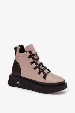 Online Artiker Skórzane Botki Damskie Na Platformie Ocieplane 55C0884 Beżowe