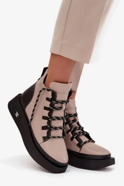 Online Artiker Skórzane Botki Damskie Na Platformie Ocieplane 55C0884 Beżowe