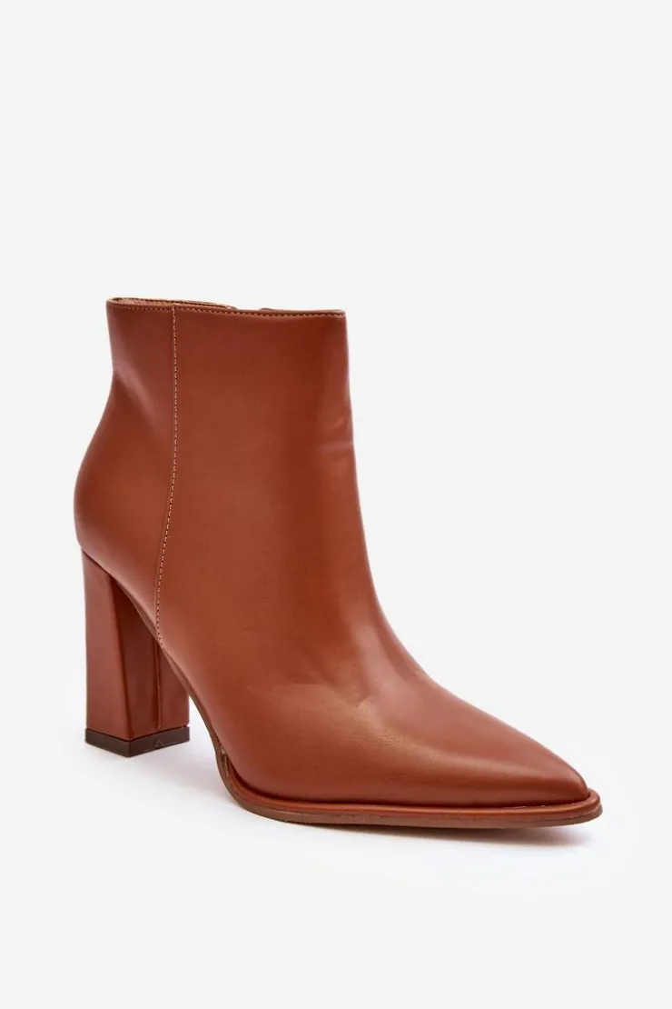 Online Boto Skórzane Botki Damskie Na Słupku Brązowe Saitana