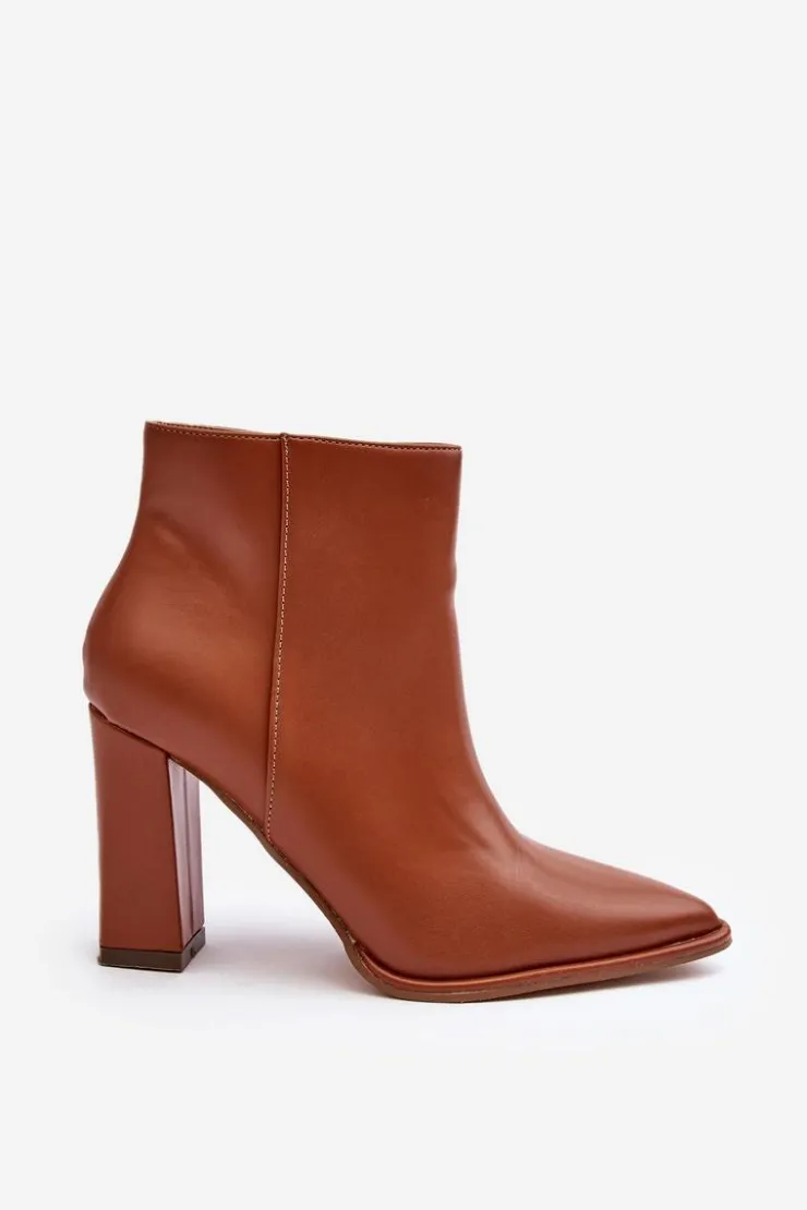 Online Boto Skórzane Botki Damskie Na Słupku Brązowe Saitana