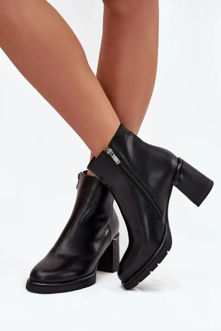 Boto Botki Ocieplane|Botki Na Słupku*Skórzane Botki Damskie Na Słupku Czarne Julissa