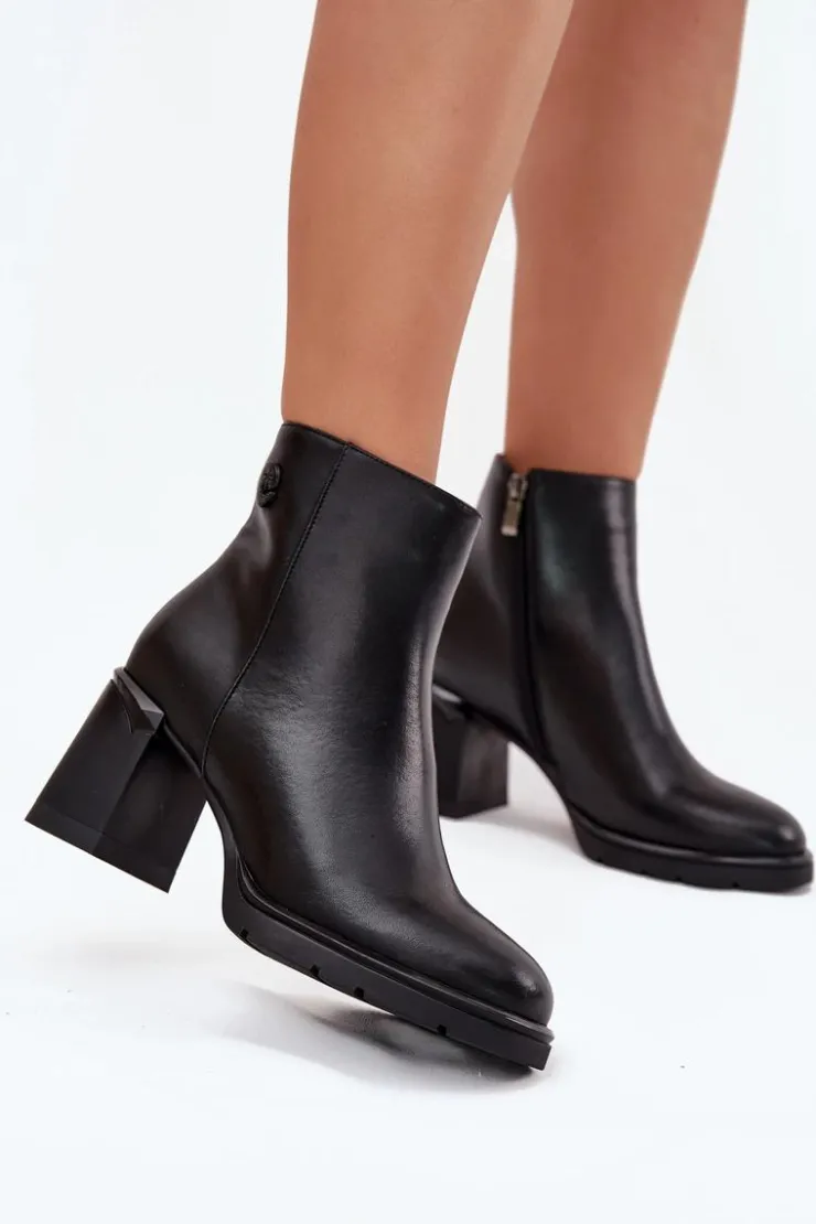 Boto Botki Ocieplane|Botki Na Słupku*Skórzane Botki Damskie Na Słupku Czarne Julissa