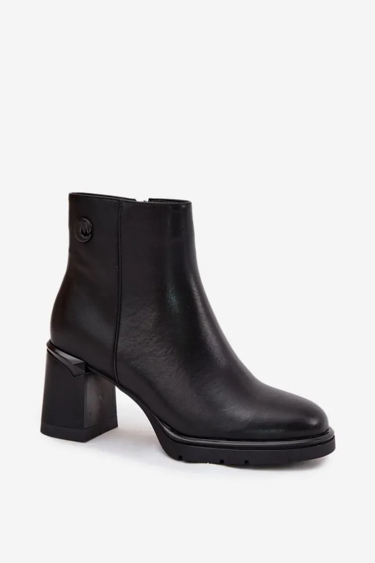 Boto Botki Ocieplane|Botki Na Słupku*Skórzane Botki Damskie Na Słupku Czarne Julissa