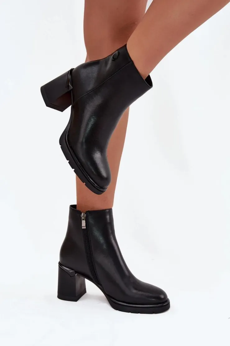 Boto Botki Ocieplane|Botki Na Słupku*Skórzane Botki Damskie Na Słupku Czarne Julissa