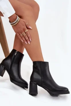 Boto Botki Ocieplane|Botki Na Słupku*Skórzane Botki Damskie Na Słupku Czarne Julissa