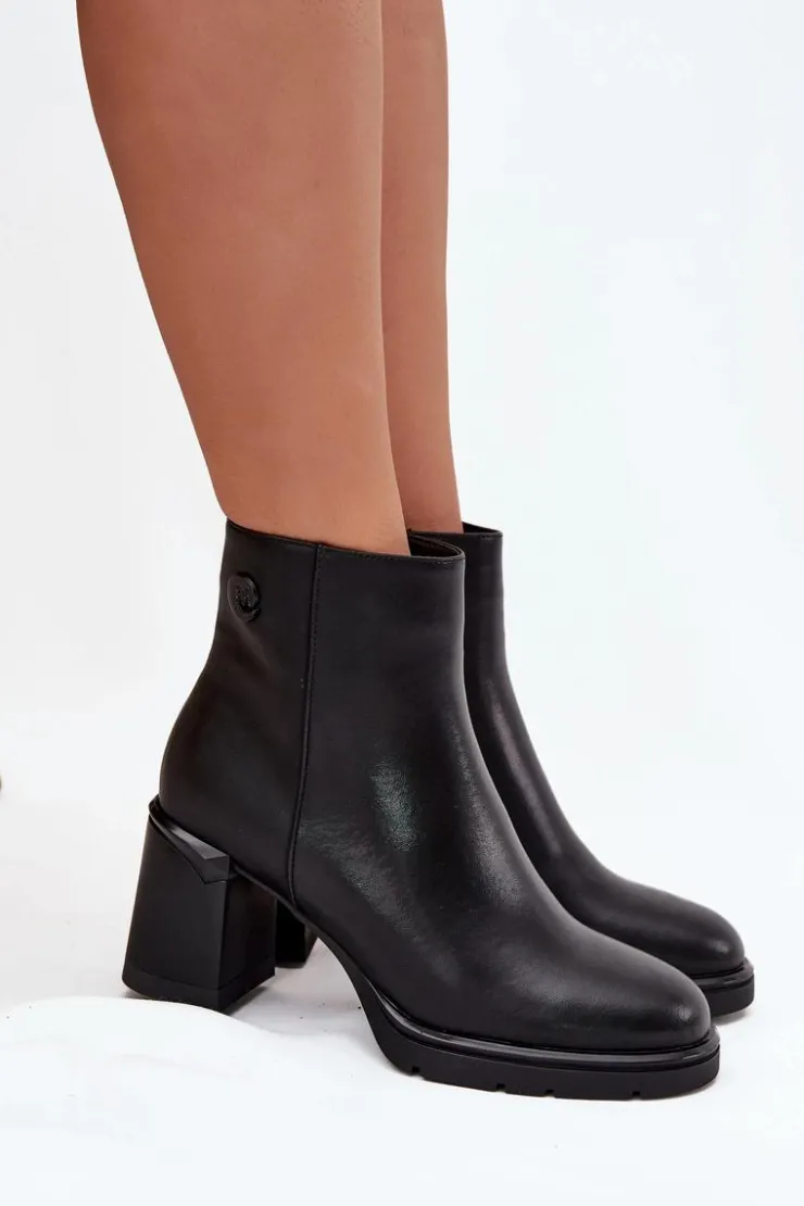 Boto Botki Ocieplane|Botki Na Słupku*Skórzane Botki Damskie Na Słupku Czarne Julissa