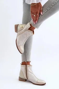 Maciejka Botki Wiosenne|Botki Maciejka*Skórzane Botki Damskie Na Niskim Obcasie 06397-22 Jasnobeżowe