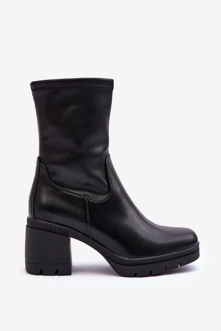 Damskie Buty Sergio Leone Skórzane Botki Damskie Na Masywnym Obcasie Czarne Fllavie