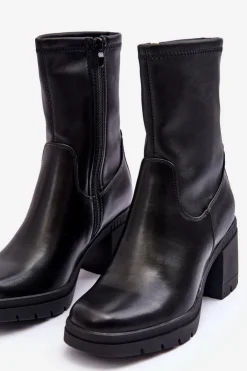 Damskie Buty Sergio Leone Skórzane Botki Damskie Na Masywnym Obcasie Czarne Fllavie